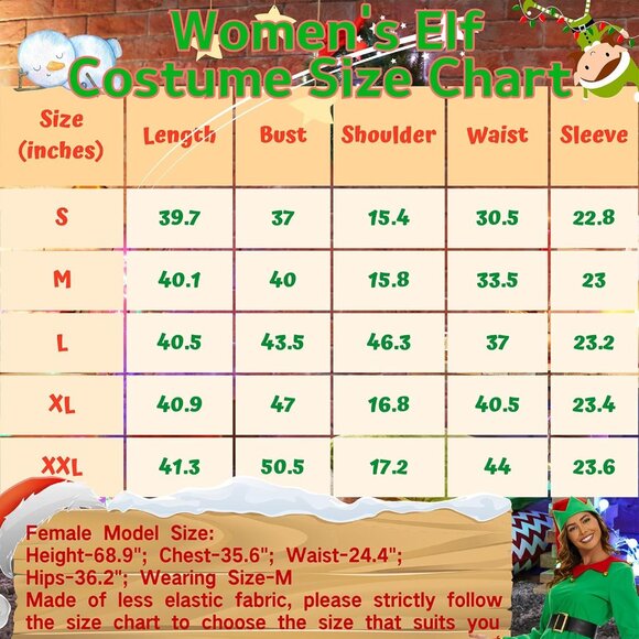 Higen Elf Costume for Women Deluxe Full 5 Pcs Set Christmas Elven Green Suit Adu - Picture 7 of 7